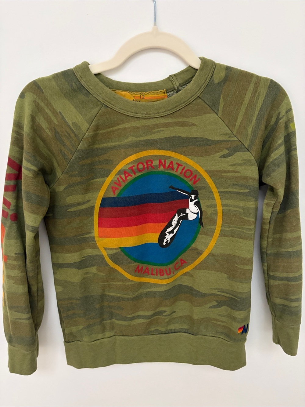 Aviator Nation Malibu Camo Crewneck Sweatshirt kids 12 - Green
